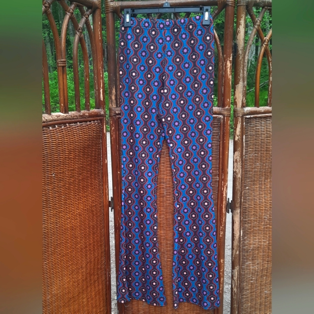 Nasty Gal Blue and Red Patterned Flare Pants